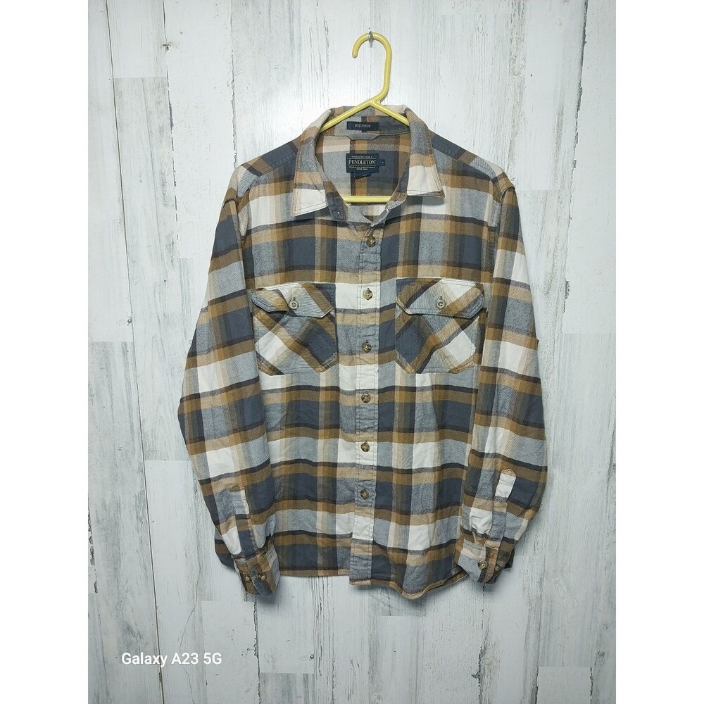 Pendleton Flannel Shirt Mens Large Plaid Burnside Button Pockets